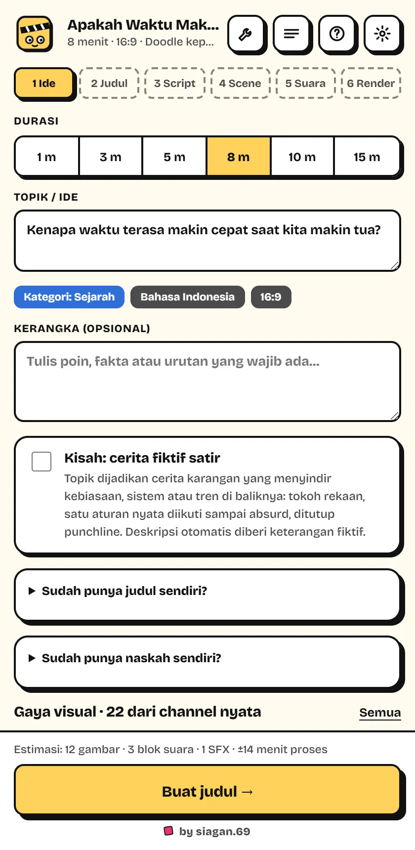 Layar Ide di panel Faceless Studio
