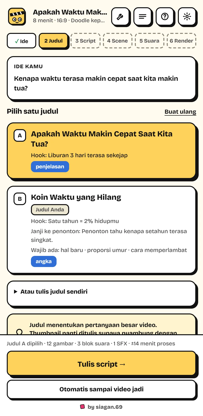 Layar pilihan judul
