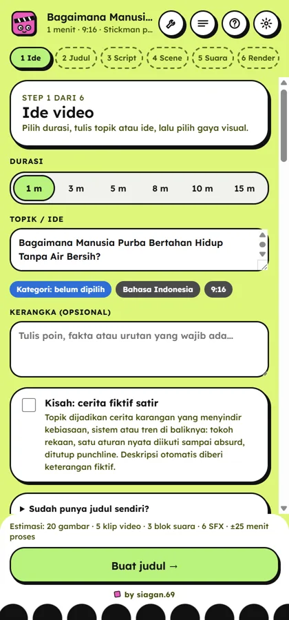 Layar Ide di panel Faceless Studio