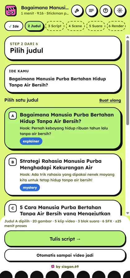 Layar pilihan judul