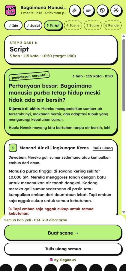 Layar Script dengan bab dan narasi